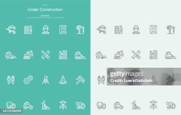 under construction line icons - tractor repair stock illustrations