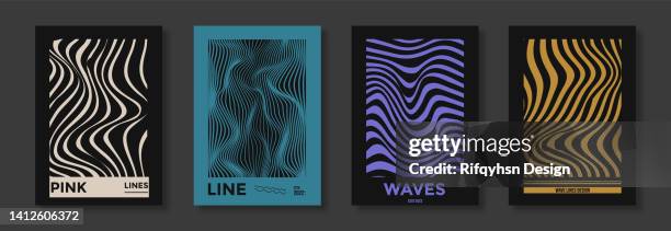 abstrakte wellenlinie in farbenfrohem design. muster mit optischer täuschung. kann für broschüren, flyer, zeitschriften, visitenkarten, branding, banner, kopfzeilen, buchumschläge, notizbücher, t-shirts und kapuzenpullover verwendet werden - wellenmuster stock-grafiken, -clipart, -cartoons und -symbole