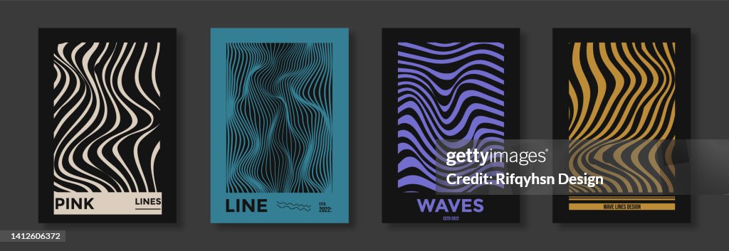 Linha de onda abstrata em design colorido. Padrão com ilusão óptica. Pode ser usado para folhetos, panfletos, revista, cartão de visita, marca, banners, cabeçalhos, capas de livros, cadernos, camisetas e capuzes vetor de fundo