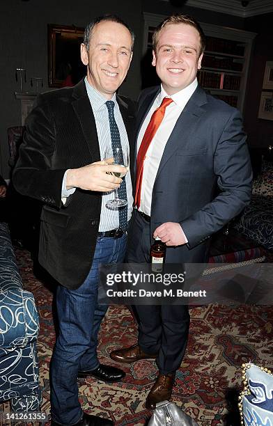 Director Nicholas Hytner and cast member Owain Arthur attend an after party celebrating the press night performance of 'One Man, Two Guvnors' as it...