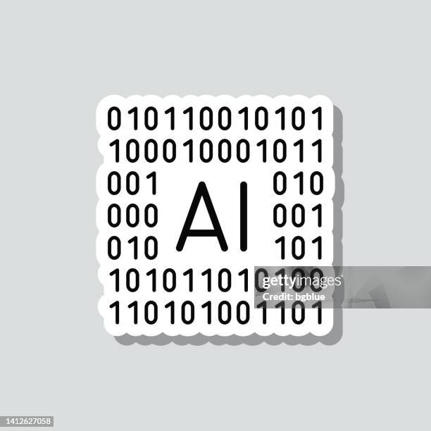 artificial intelligence ai with binary code. icon sticker on gray background - cpu 3d stock illustrations