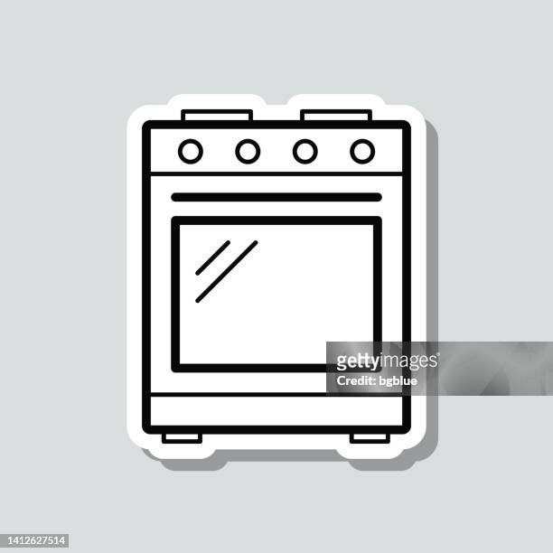 gas stove - gas range. icon sticker on gray background - burning paper stock illustrations