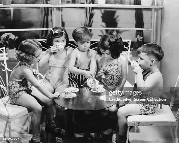 Promotional portrait of the child cast of the Hal Roach 'Our Gang' film series , circa 1935. Left to right: Marianne Edwards , Eileen Bernstein,...