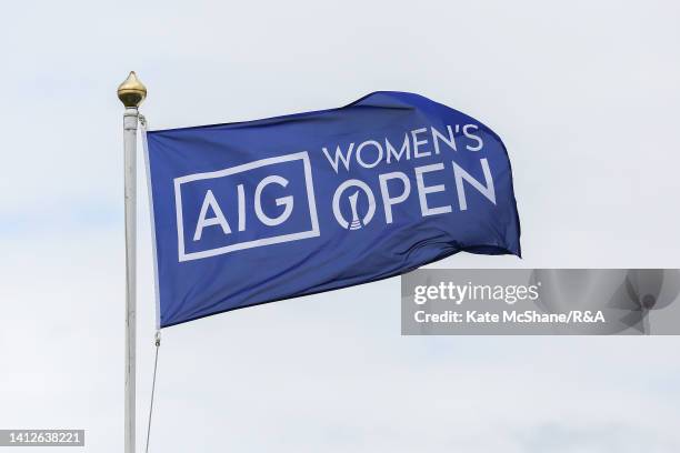 Detail view of an AIG Women's Open flag during the Pro-Am prior to the AIG Women's Open at Muirfield on August 03, 2022 in Gullane, Scotland.