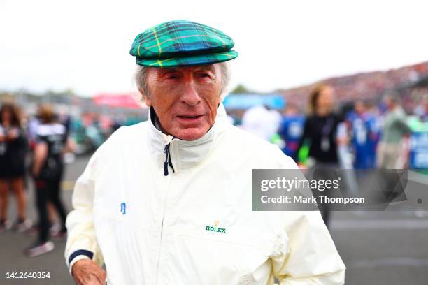 Sir Jackie Stewart walks on the grid during the F1 Grand Prix of Hungary at Hungaroring on July 31, 2022 in Budapest, Hungary.