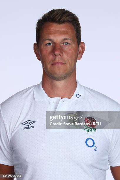 Louis Deacon poses for a portrait during England Red Roses Squad Photocall at Village Hotel Bracknell on August 01, 2022 in Bracknell, England.