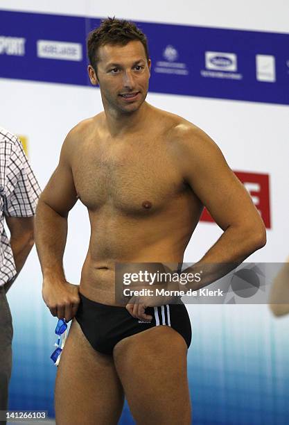 Ian Thorpe prepares for training during an Australian Swimming Championships training session at South Australian Aquatic & Leisure Centre on March...