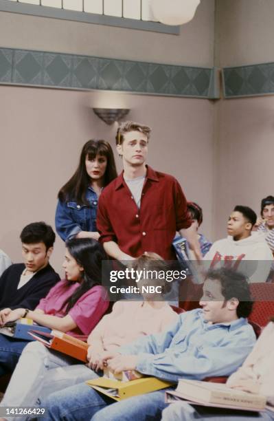 Episode 13 -- Pictured: Victoria Jackson as Kelly, Jason Priestley as Brandon during "Beverly Hills 90210" skit on February 15, 1992 -- Photo by: Al...