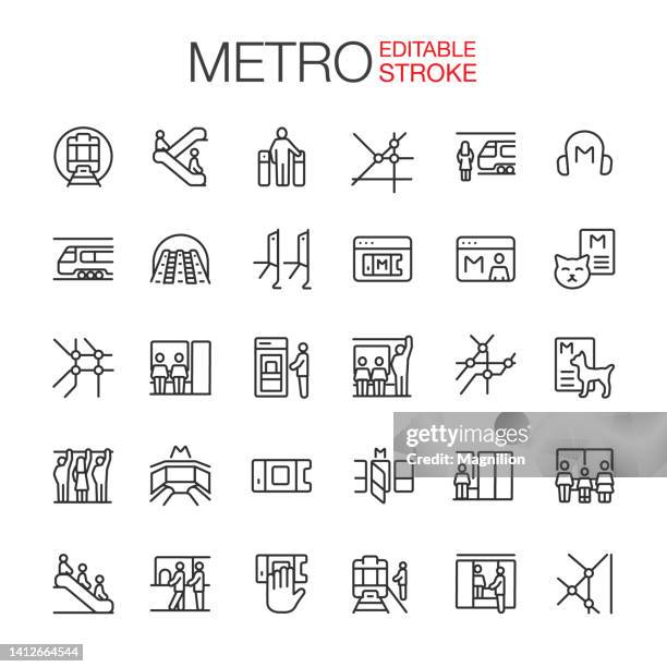 bildbanksillustrationer, clip art samt tecknat material och ikoner med metro, subway icons set editable stroke - järnvägsvagn tåg