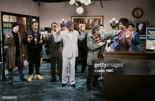 Episode 13 -- Pictured: Dana Carvey as Nicky, Warren Hutcherson as customer, Tim Meadows as customer, Chris Rock as Buster Jenkins, Jason Priestley...