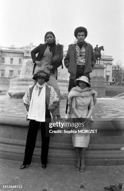 Les artistes du groupe Boney M, Bobby Farrell, Liz Mitchell, Maizie Williams, et Marcia Barrett, le 26 avril 1978.