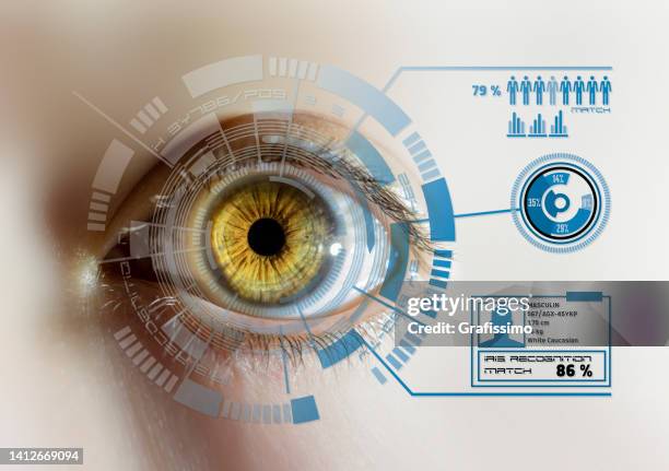 iris recognition technology concept gui for authentication - iris eye stock pictures, royalty-free photos & images