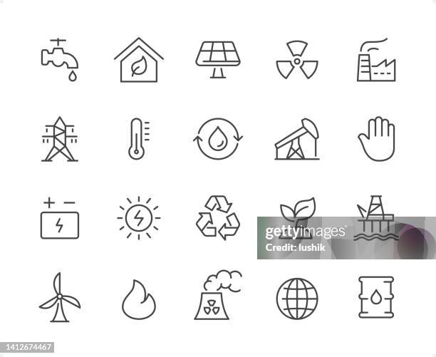 stockillustraties, clipart, cartoons en iconen met power & energy icon set. editable stroke weight. pixel perfect icons. - nuclear power station