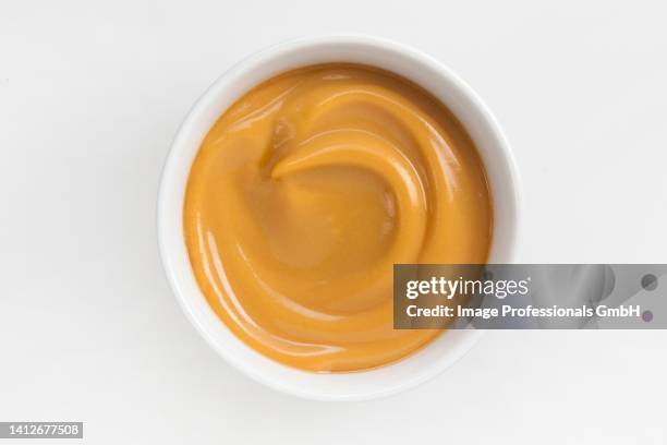 butterscotch pudding in white bowl - butterscotch stock pictures, royalty-free photos & images