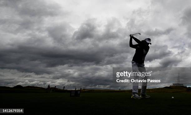 Jin Young Ko of South Korea plays a shot during the Pro-Am prior to the AIG Women's Open at Muirfield on August 03, 2022 in Gullane, Scotland.