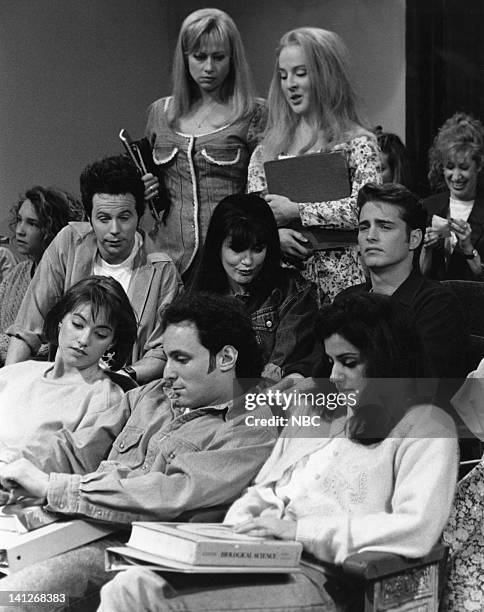 Episode 13 -- Pictured: Dana Carvey as Dylan, Victoria Jackson as Kelly, Jason Priestley as Brandon Melanie Hutsell as Donna, Julia Sweeney as Brenda...