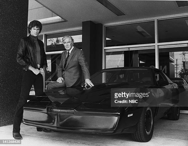 Season 1 -- Pictured: David Hasselhoff as Michael Knight, Edward Mulhare as Devon Miles -- Photo by: Ron Tom/NBCU Photo Bank