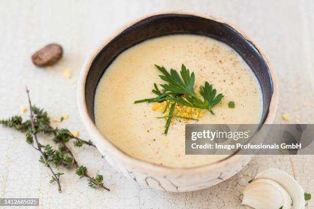 african lupin and coconut soup - velouté stockfoto's en -beelden