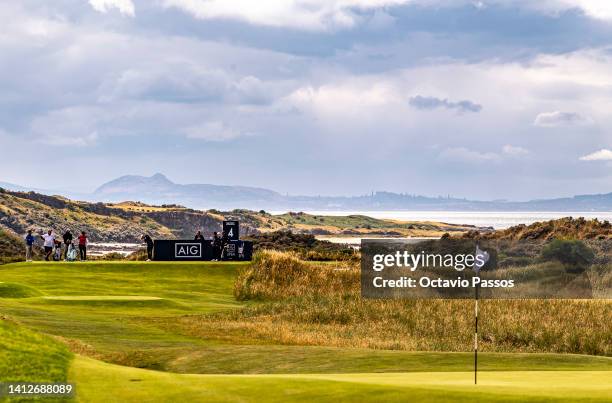 General view of the Muirfield golf course on the 4th tee box is seen during the Pro-Am prior to the AIG Women's Open at Muirfield on August 3, 2022...