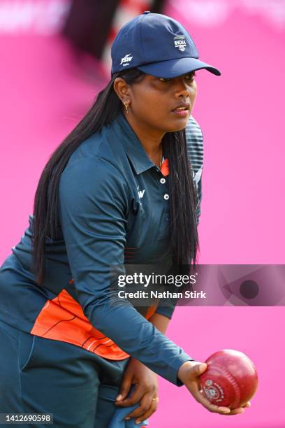 Rupa Rani Tirkey of Team India competes during Women's Triples - Section C - Round 3 match between India and Niue on day six of the Birmingham 2022...