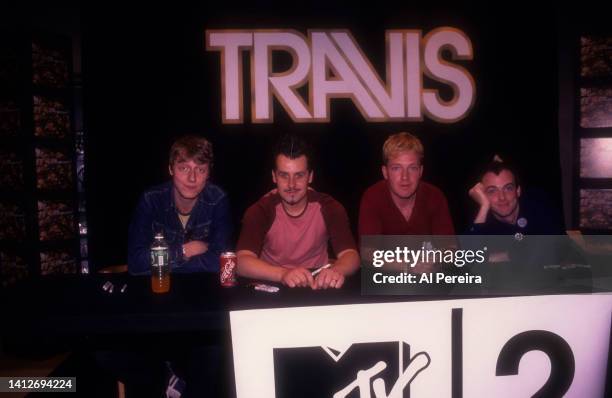 The band Travis perform at an in-store appearance at the Virgin Megastore at Union Square on June 26, 2001 in New York City.