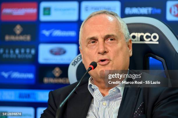 Lazio President Claudio Lotito during the presse conference at the Formello sport centre on August 03, 2022 in Rome, Italy.