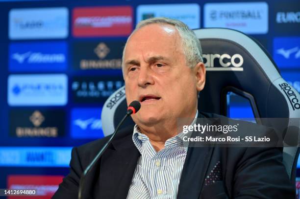 Lazio President Claudio Lotito during the presse conference at the Formello sport centre on August 03, 2022 in Rome, Italy.