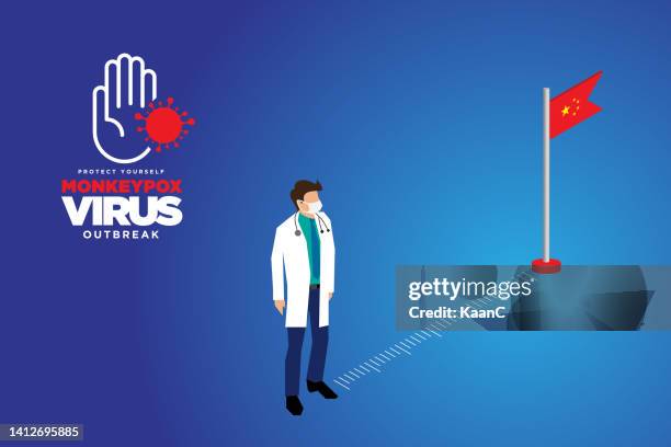 social distancing and national flag. monkeypox virus outbreak. concept banner flat style illustration stock illustration - social distancing 6 feet stock illustrations