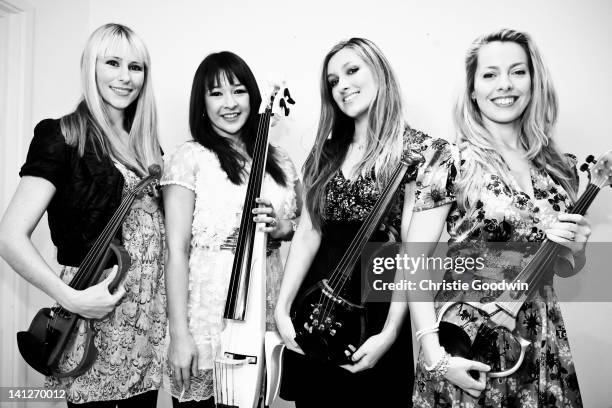 Tania Davis, Gay Yee Westerhoff, Elspeth Hanson and Eos Chater of Bond at the recording of the 'Classical Relief for Haiti' single 'The Pray' at the...