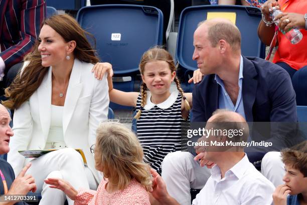 Catherine, Duchess of Cambridge, Princess Charlotte of Cambridge and Prince William, Duke of Cambridge watch the England v India Women's hockey match...