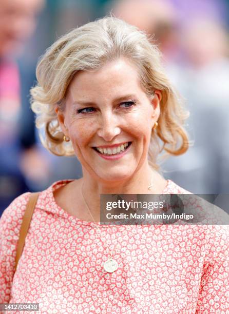 Sophie, Countess of Wessex attends the England v India Women's hockey match during the 2022 Commonwealth Games at the University of Birmingham Hockey...