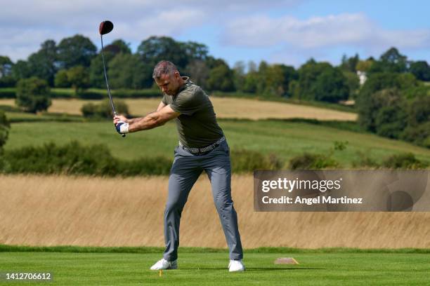 Mike Phillips, former Welsh rugby international plays in the pro am ahead of the Cazoo Open at Celtic Manor Resort on August 03, 2022 in Newport,...