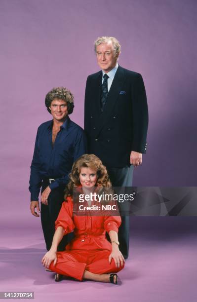 Season 2 -- Pictured: David Hasselhoff as Michael Knight, Edward Mulhare as Devon Miles, Rebecca Holden as April Curtis -- Photo by: Herb Ball/NBCU...