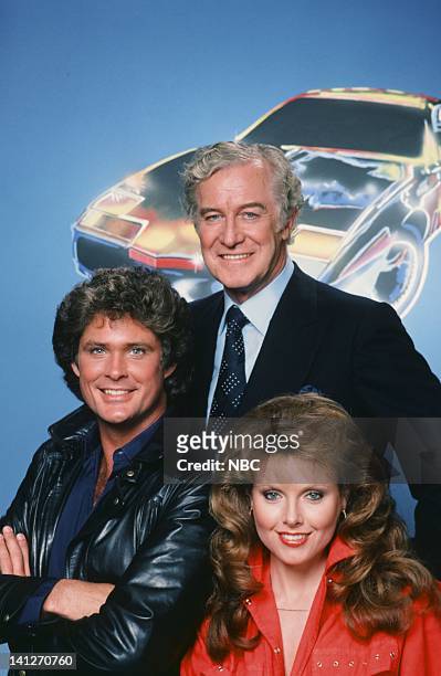 Season 2 -- Pictured: David Hasselhoff as Michael Knight, Edward Mulhare as Devon Miles, Rebecca Holden as April Curtis -- Photo by: Herb Ball/NBCU...