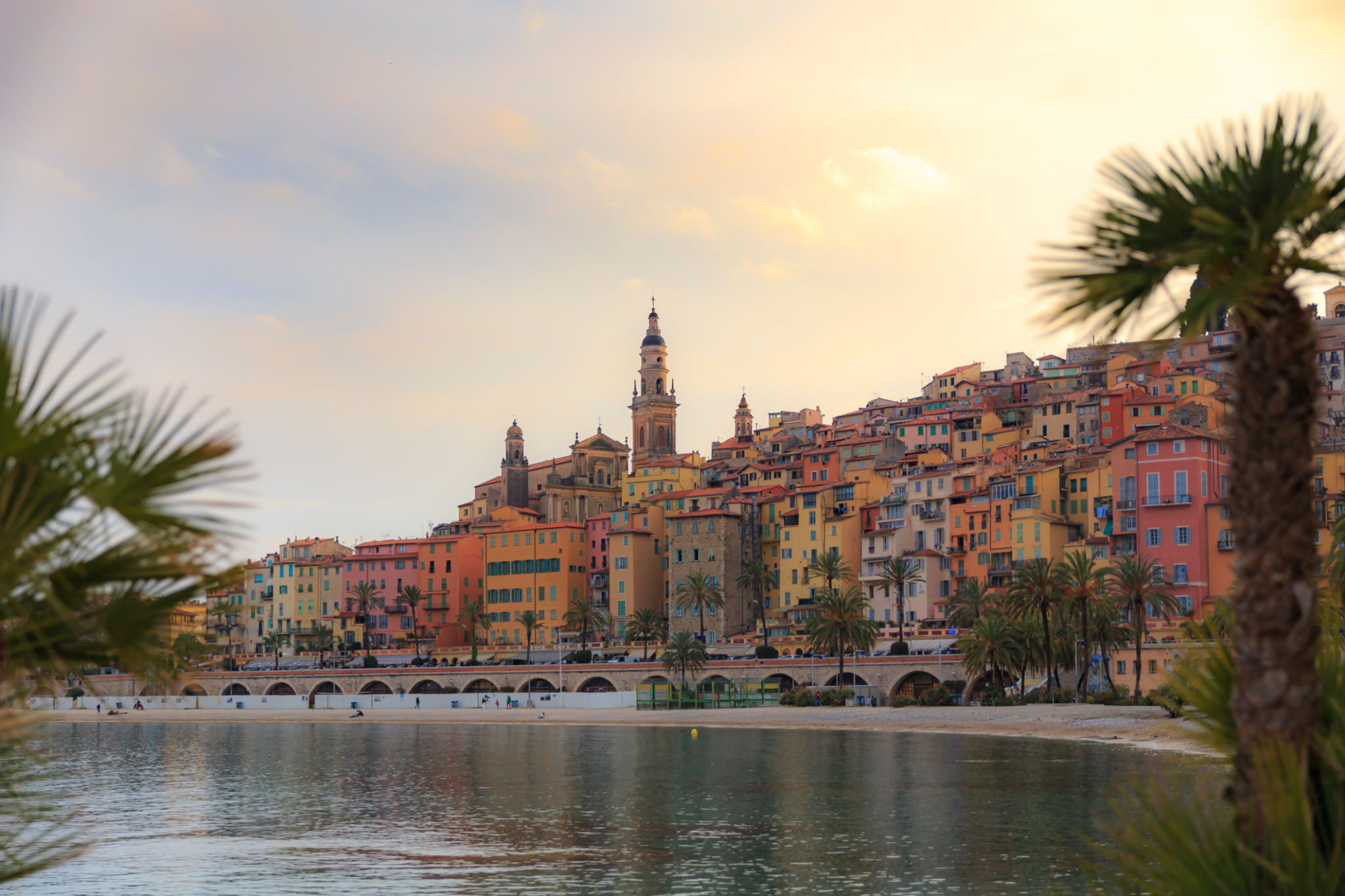 Menton cityscape skyline French Town at sunset Menton cityscape skyline French Town at sunset