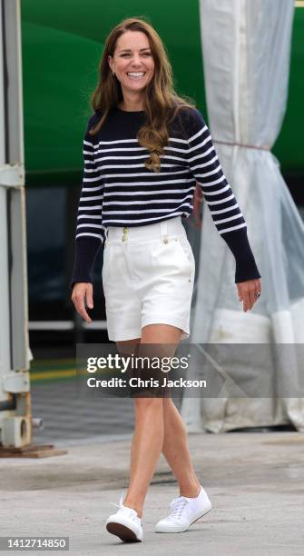 Catherine, Duchess Of Cambridge is seen during her visit to the 1851 Trust and the Great Britain SailGP Team on July 31, 2022 in Plymouth, England....