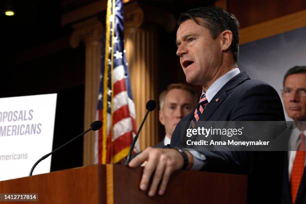 Sen. Todd Young speaks at a press conference on taxes at the U.S. Capitol Building on August 03, 2022 in Washington, DC. Republican members of the...