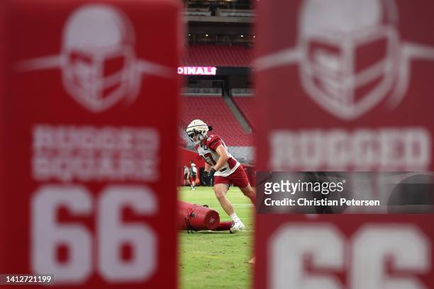 Linebacker Cameron Thomas of the Arizona Cardinals participants in a team training camp at State Farm Stadium on August 03, 2022 in Glendale, Arizona.