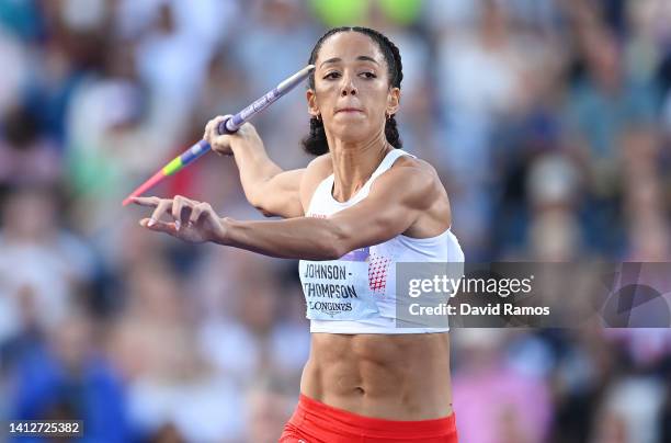 Katarina Johnson-Thompson of Team England competes during the Women's Heptathlon Javelin Throw on day six of the Birmingham 2022 Commonwealth Games...