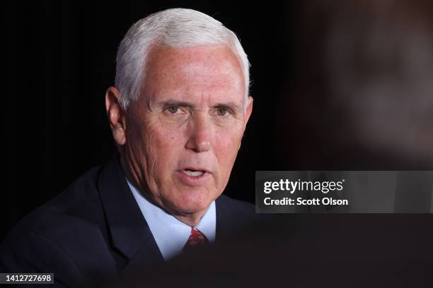 Former Vice President Mike Pence speaks at a law enforcement round table hosted by Republican candidate for Wisconsin governor Rebecca Kleefisch at...