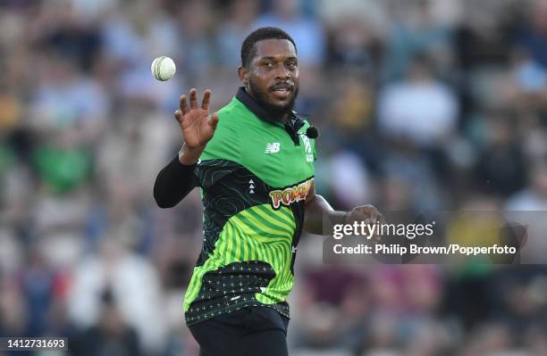 Chris Jordan of Southern Brave during The Hundred match between Southern Brave and Welsh Fire at Ageas Bowl on August 03, 2022 in Southampton,...