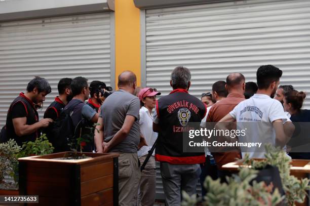 Police surround Izmir Metropolitan Municipality's subcontracted workers taking part in a protest after they were allegedly dismissed with a text...