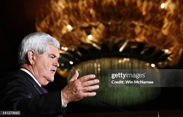 Republican presidential candidate and former Speaker of the House Newt Gingrich speaks to an election night party March 13, 2012 in Birmingham,...