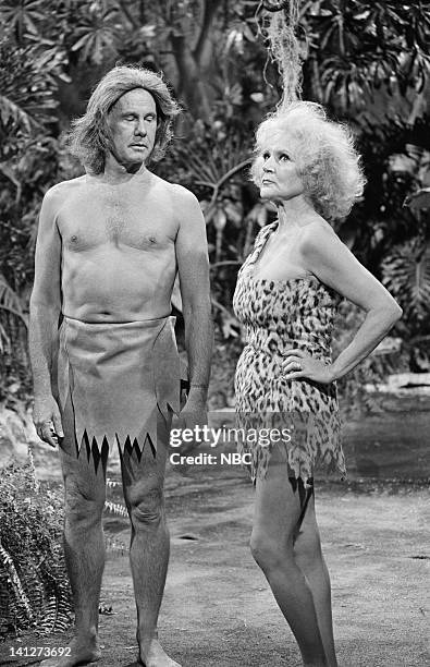 Pictured: Host Johnny Carson as Tarzan and actress Betty White as Jane during the 'Tarzan and the Apes" skit on August 14, 1981 -- Photo by: NBCU...