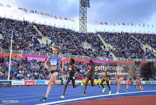 Eilish McColgan of Team Scotland leads the field during the Women's 10,000m Final on day six of the Birmingham 2022 Commonwealth Games at Alexander...