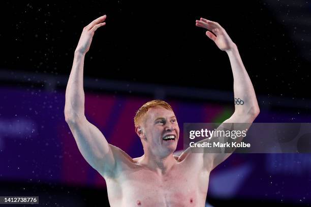 Tom Dean of Team England celebrates after winning gold in the Men's 4 x 100m Medley Relay Final on day six of the Birmingham 2022 Commonwealth Games...