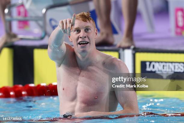 Tom Dean of Team England celebrates after winning gold in the Men's 4 x 100m Medley Relay Final on day six of the Birmingham 2022 Commonwealth Games...