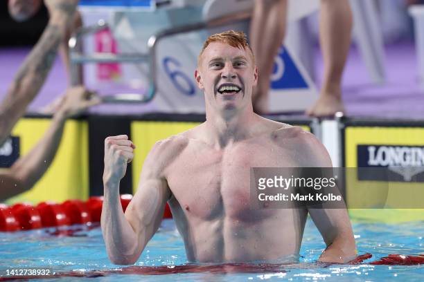 Tom Dean of Team England celebrates after winning gold in the Men's 4 x 100m Medley Relay Final on day six of the Birmingham 2022 Commonwealth Games...