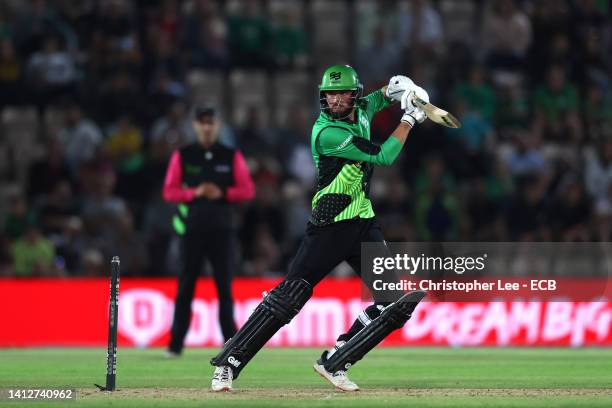 James Vince of Southern Brave hits four en route to 71 not out during The Hundred match between Southern Brave and Welsh Fire at Ageas Bowl on August...