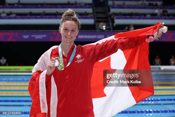 Silver medalist, Summer McIntosh of Team Canada poses with their medal during the medal ceremony for the Women's 400m Freestyle Final on day six of...